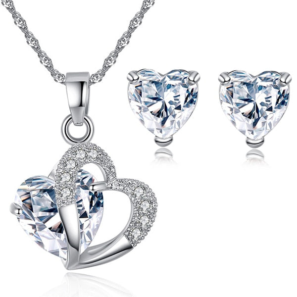 Κοσμήματα Καρδιά Κολιέ και Σκουλαρίκια διαφανή