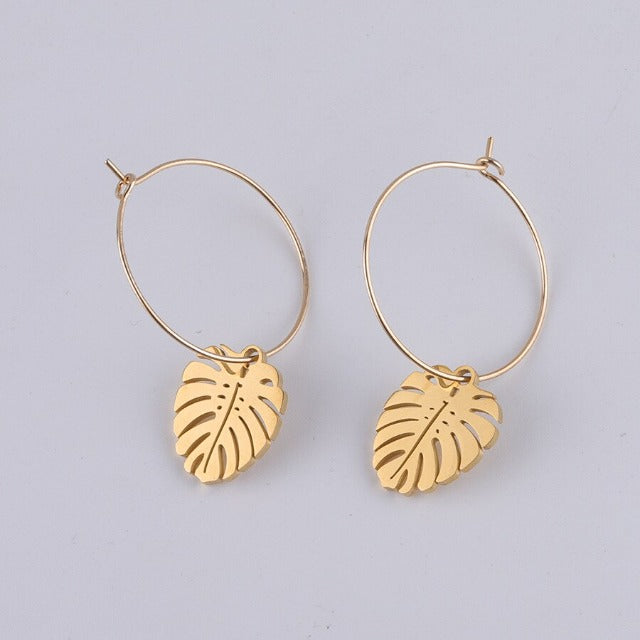 Boucles d'Oreilles Feuille de Palmier Or