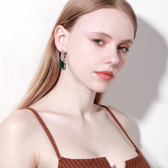 Κρεμαστά Σκουλαρίκια με Σμαράγδι για Γυναίκες