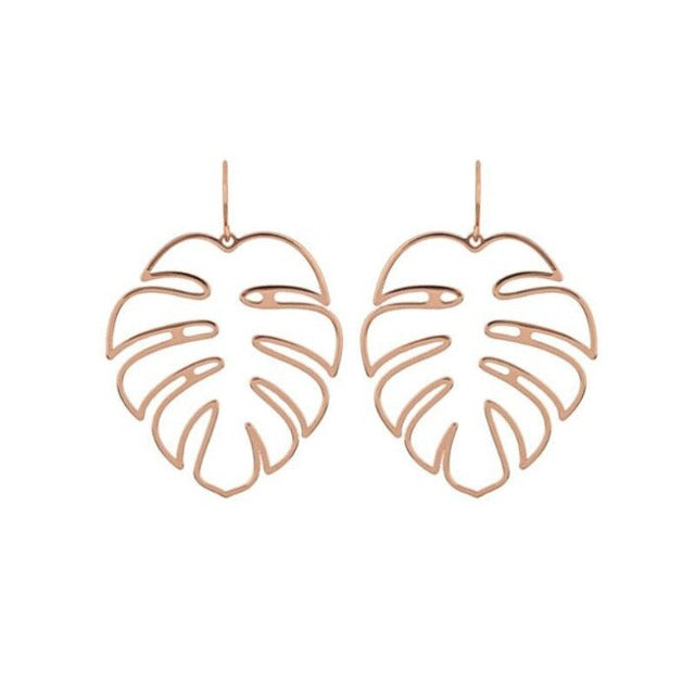 Boucles d'Oreilles Tropicales Feuille de Palmier or rose