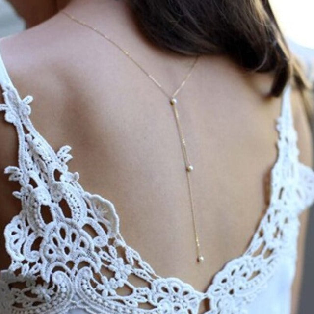 Αλυσίδα Πλάτης με Μαργαριτάρια για Γυναίκα χρυσή