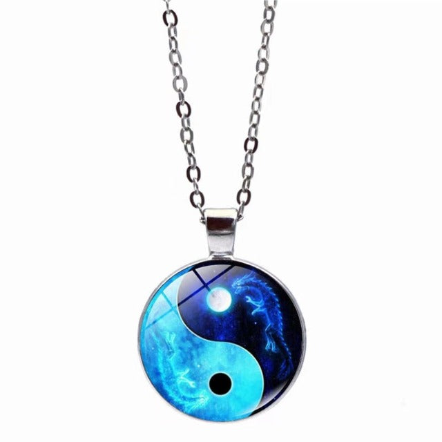 Collier Yin Yang Bleu Tai Chi Pendentif