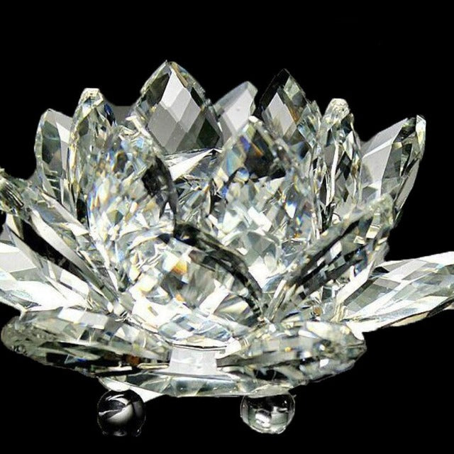 Διακοσμητικό Fengshui από Κρύσταλλο Γυαλιού "Λουλούδι Χαλαζία" - Θεραπεία, Βουδισμός, Διαλογισμός λευκό