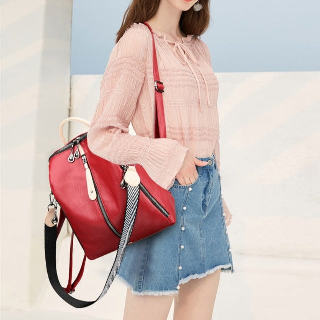 Σακίδιο Πλάτης Δερμάτινη Τσάντα Γυναικεία Κόκκινη 