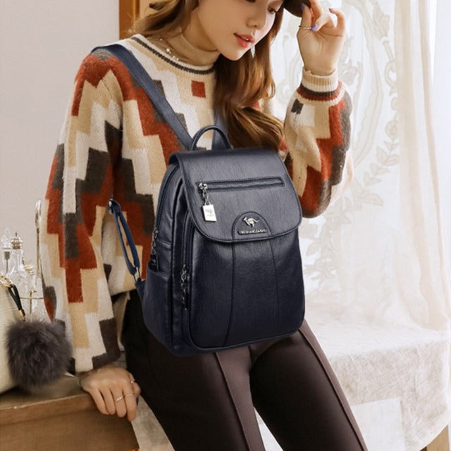 Γυναικεία Μαύρη Δερμάτινη Τσάντα Σχολική 